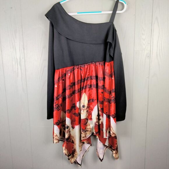 Rose Gal Christmas Cat Dress 1X 16 Black Kittens Holiday Party Sexy Off Shoulder - Picture 7 of 14